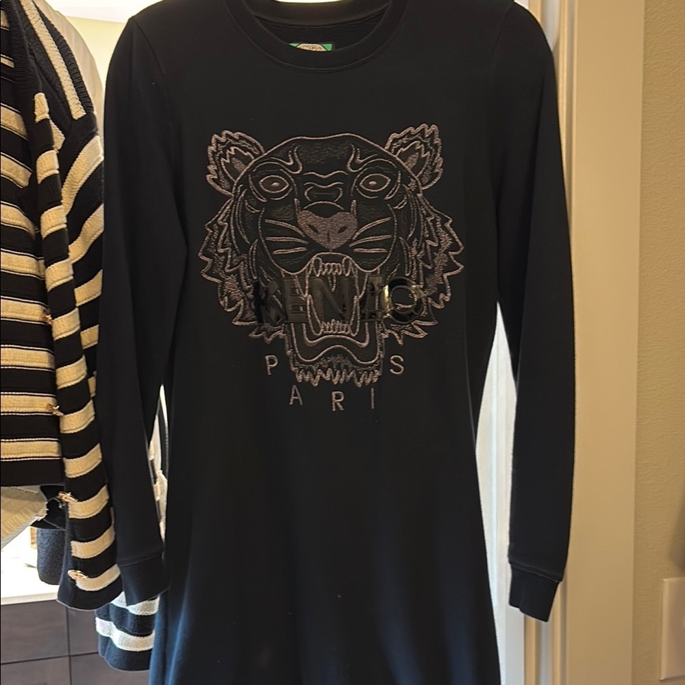 Kenzo Black Long Sleeve Dress with Tiger Design